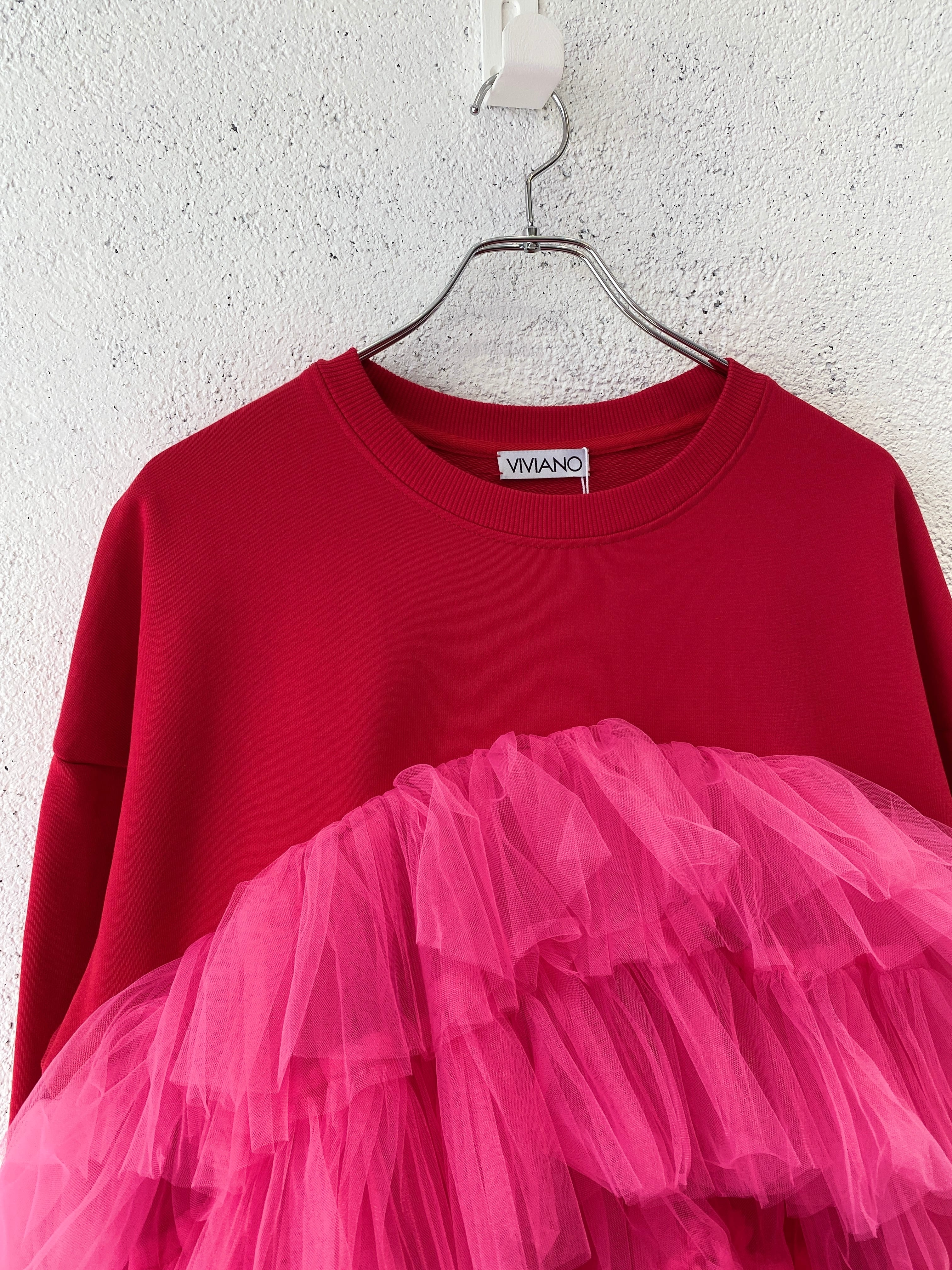 明日まで値下VIVIANO Tulle Layered Puff T-shirt