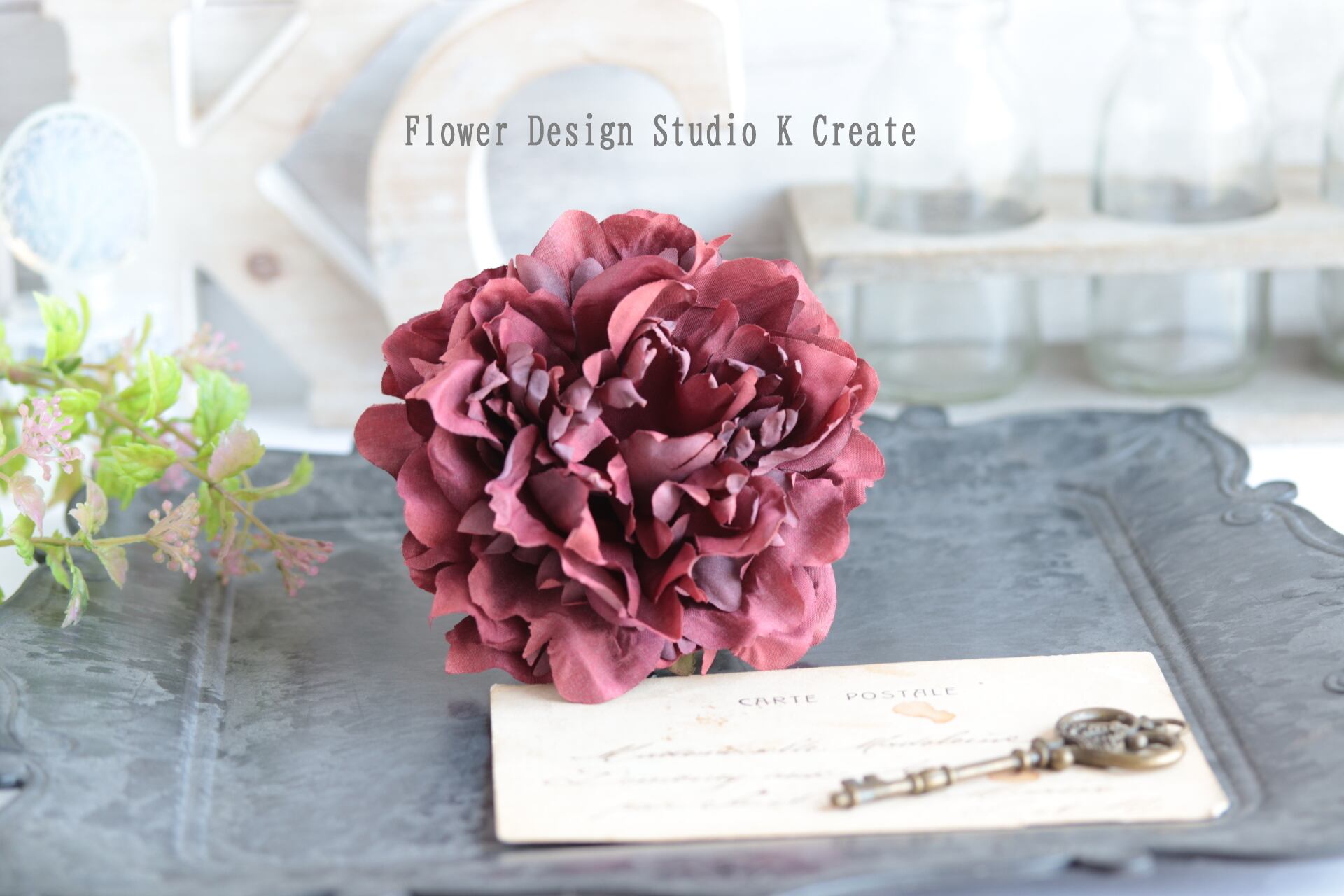 ボルドーのピオニーのヘッドドレス 髪飾り Uピン フローレス フラメンコ 浴衣髪飾り ピオニー ダンス