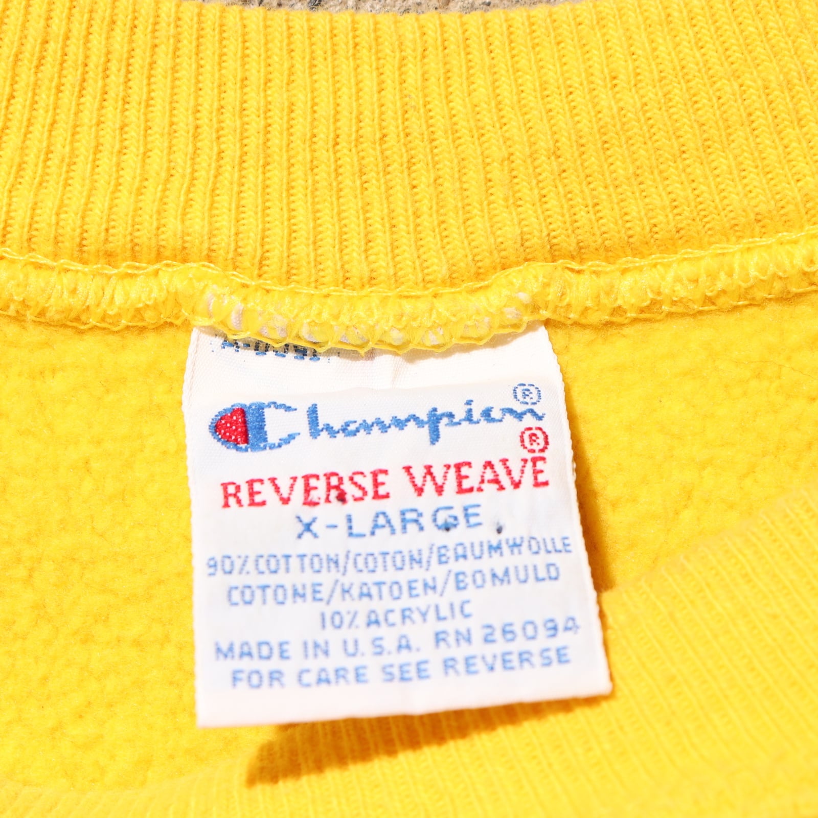 美品 XL 90s USA 原色イエロー 無地 リバースウィーブ チャンピオン 