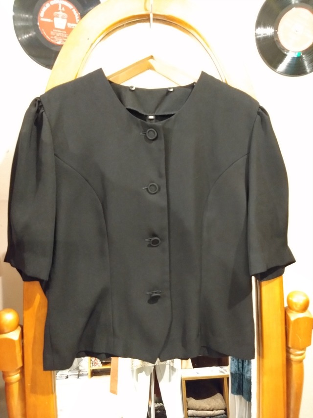 黒襟フォーマルブラウス/ブラックレーストップス2way古着洋服礼服