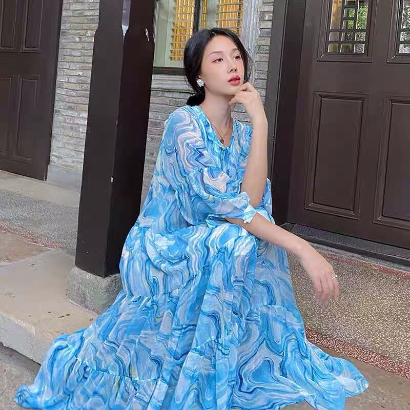 ワンピース エレガント 水色 フラワー 花柄 ワンピース ワンピース