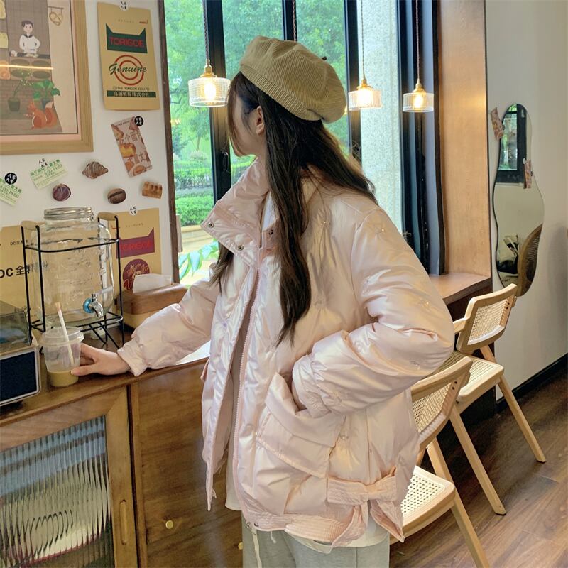 ジャケット レディースルーズウィンター ピンク リボン コットン 冬物 萌量不足20242137548