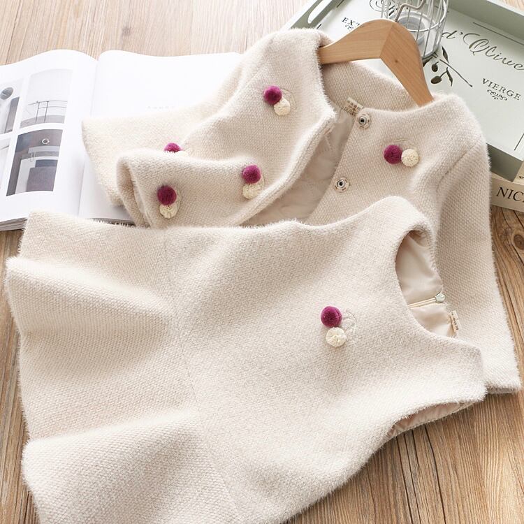 【90-130cm】全2色ポンポンモチーフジャケットワンピースセットアップ