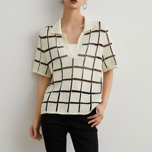 Check pattern V-neck sweater S1003