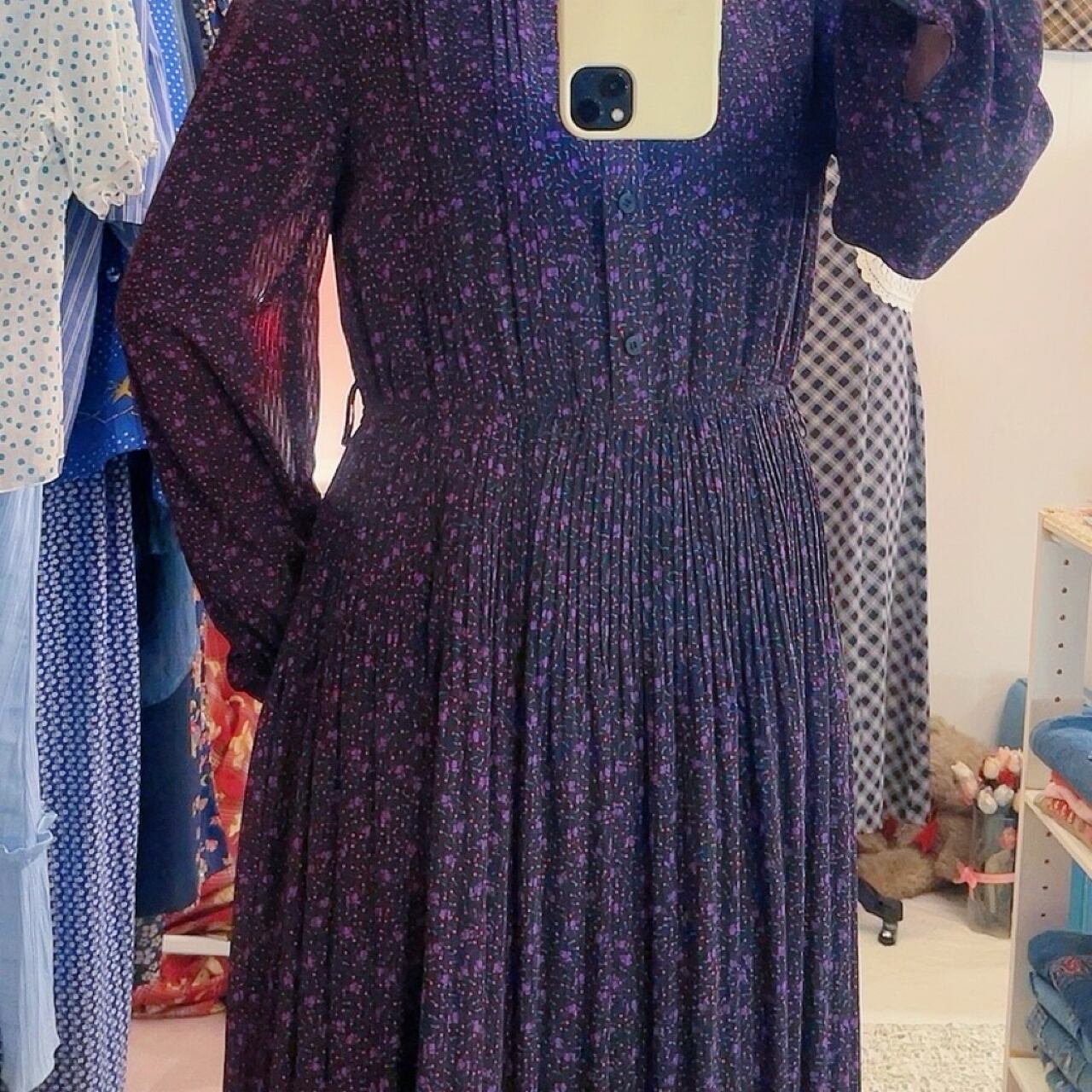 purple heart dot pleats one-piece
