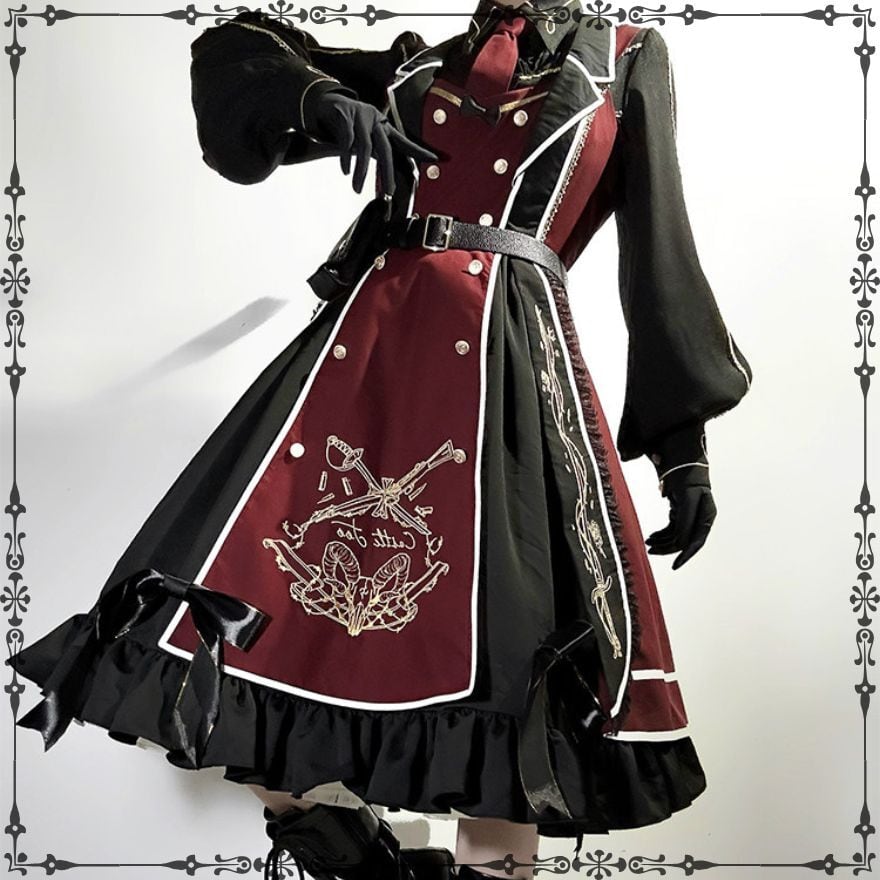 第二城塞の蒼紅近衛隊 金刺繍マント付き軍服王子系ジャンスカ4点セット