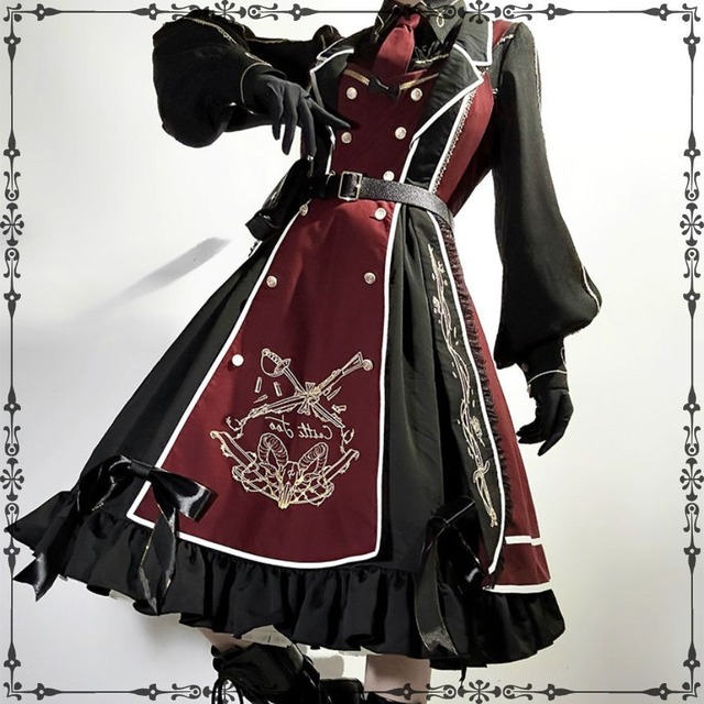 第二城塞の蒼紅近衛隊 金刺繍マント付き軍服王子系ジャンスカ4点セット