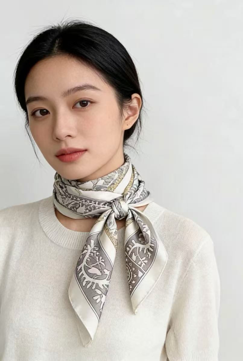 リバーシブル ウール カシミヤ シルク ストール スカーフ 両面プリント 高品質 Instyle Japan（インスタイルジャパン） シルクウール混合スカーフ