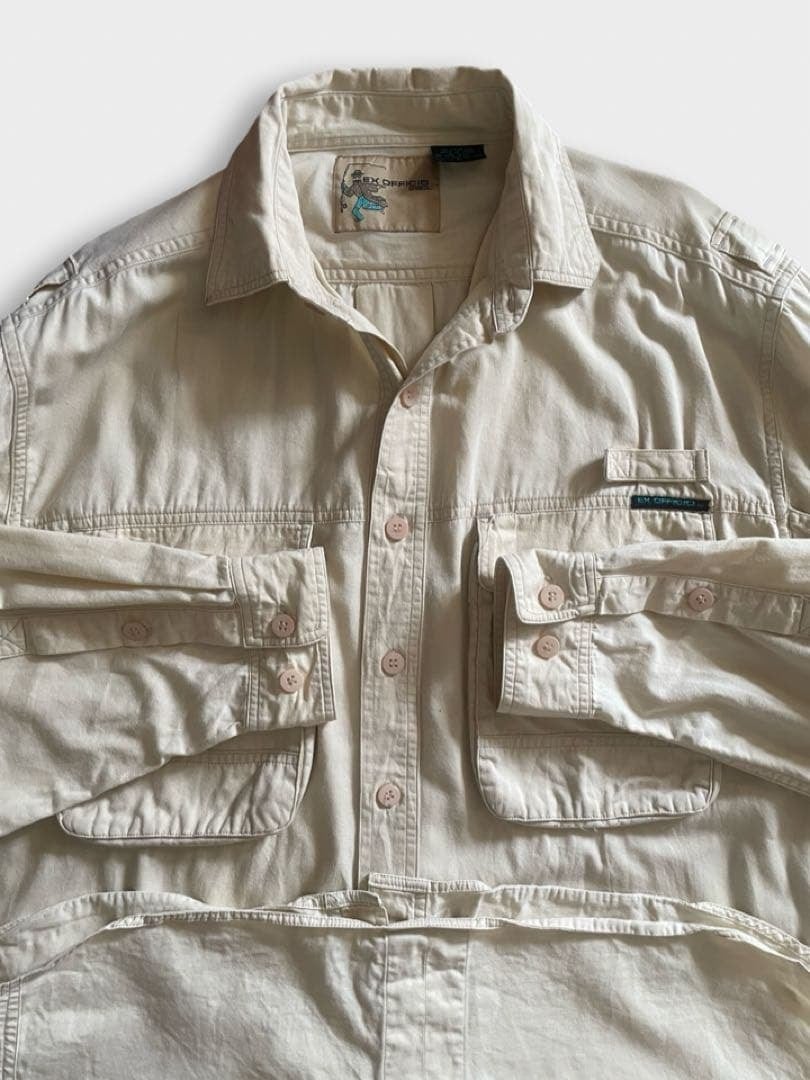 90s ExOfficio エクスオフィシオ クリーム 生成り 無地 長袖シャツ