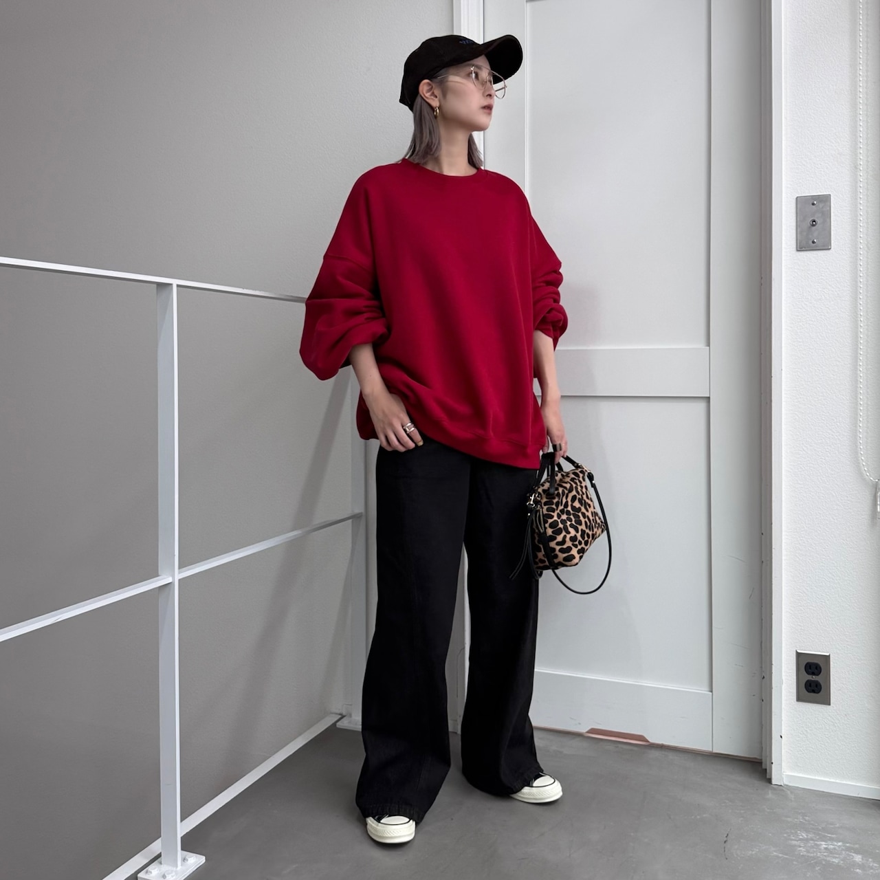 ボリュームシルエットスウェットPO/レッド