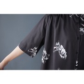 鶴柄 モノトーン ワンピース 30190