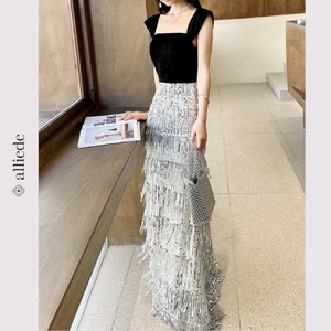 シルバーフリンジスパンコールドレス　A2501