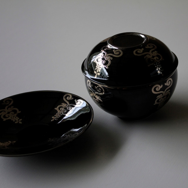 #26-3 プラチナ瓔珞紋ボンボニエール　台皿付　黒
