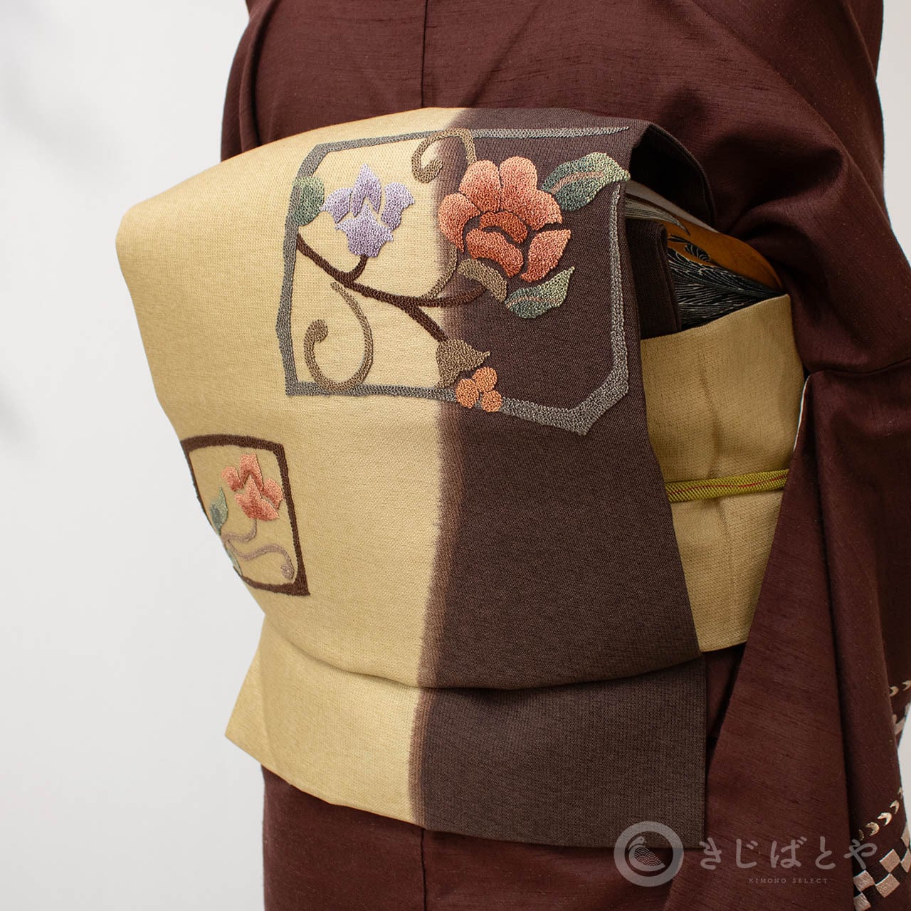 正絹 豆柄茶と暗鳶の刺繍のなごや | きじばとや