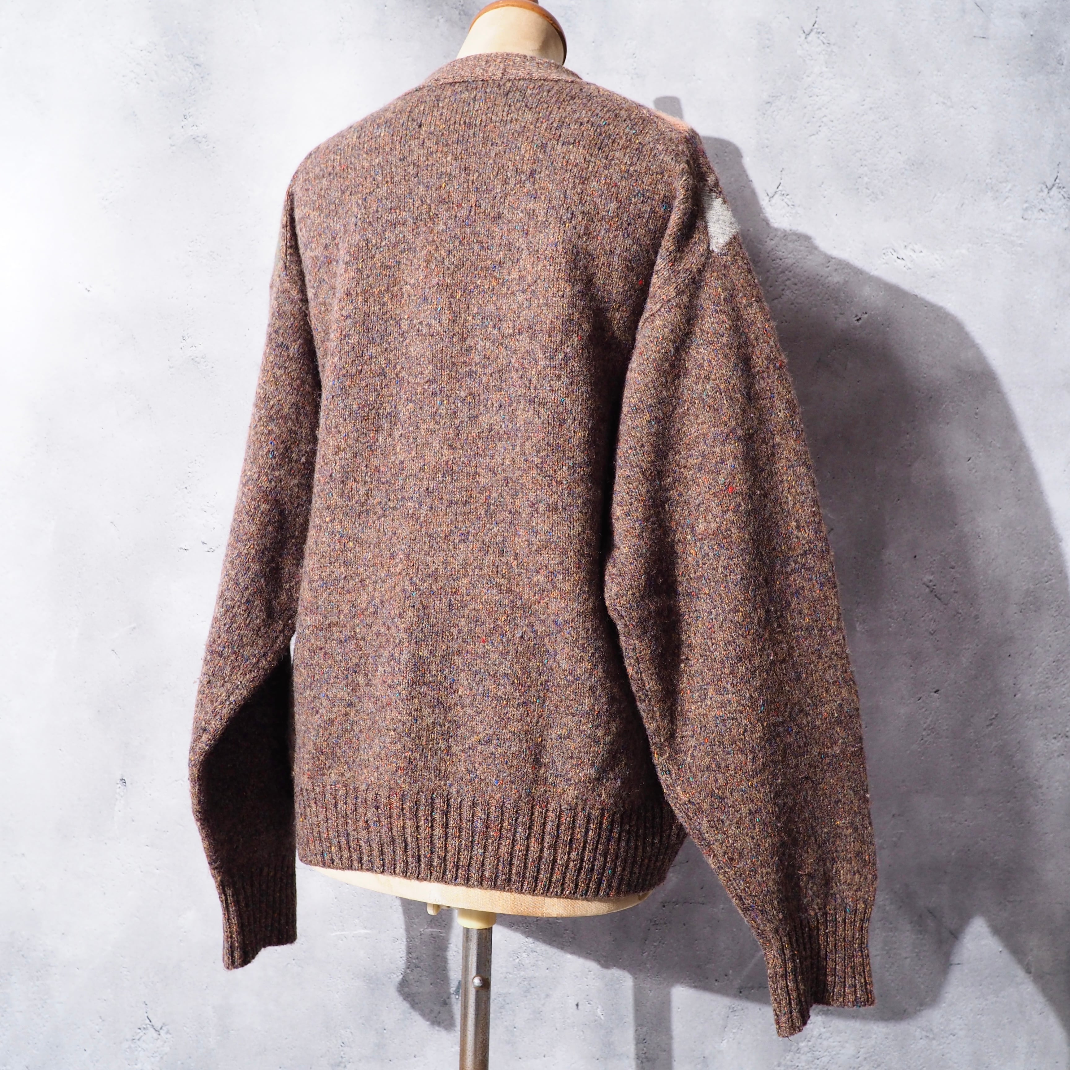 1990s Colorful argyle check × Nep vintage loose knit cardigan ( made in Ireland )