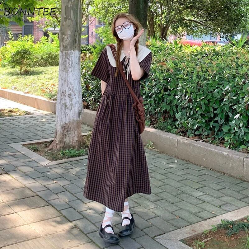 【新作】【送料無料】 半袖ドレスの女性韓国スタイルレトロ甘いエレガントなトレンディカジュアルレディピーターパン襟オールマッチ学生夏新 0235934471577