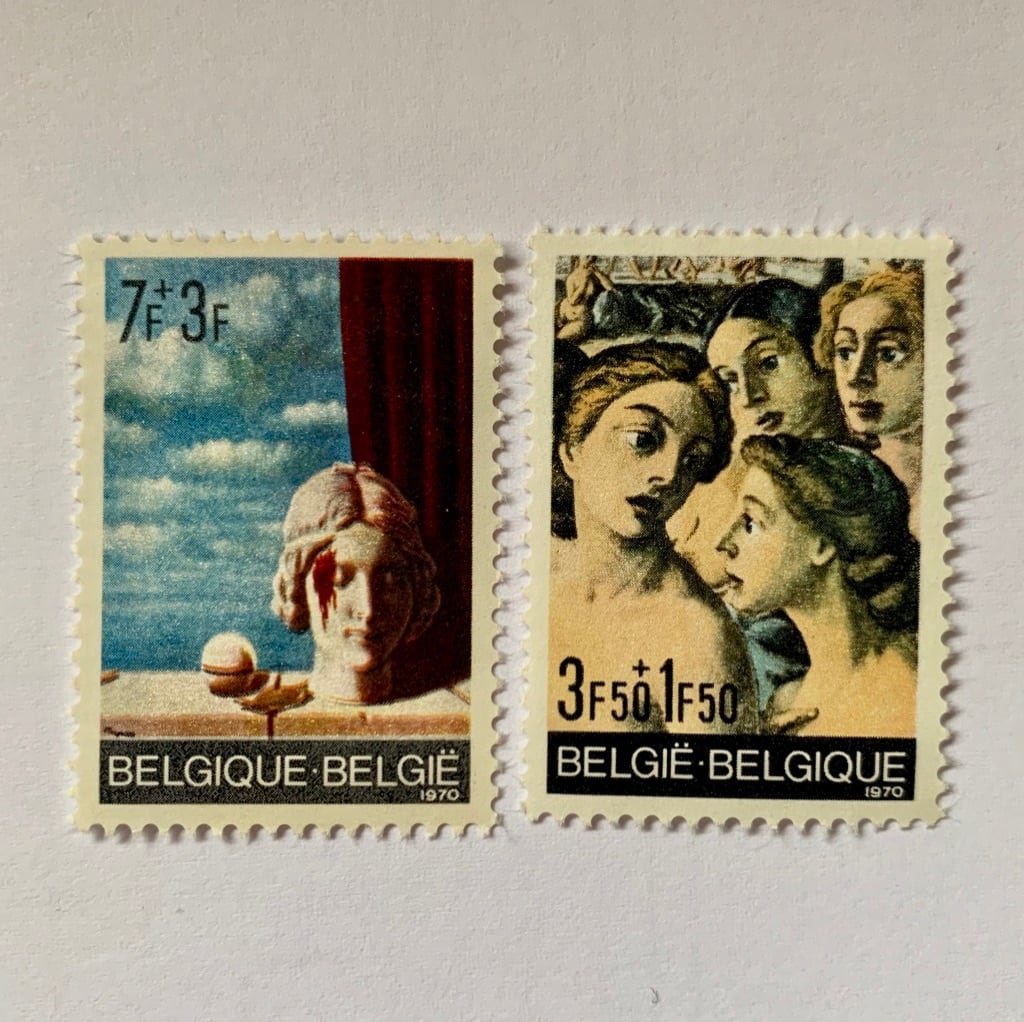 【アート系海外切手・訳あり破格】ルネ・マグリット　ポール・デルボー　ベルギーの切手2種セット　René Magritte 　Paul Delveaux  [310194778]　