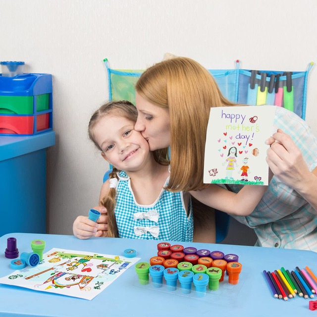 Kesote スタンプ 可愛い おもちゃ 動物 26個セット はんこ インク付き 円形