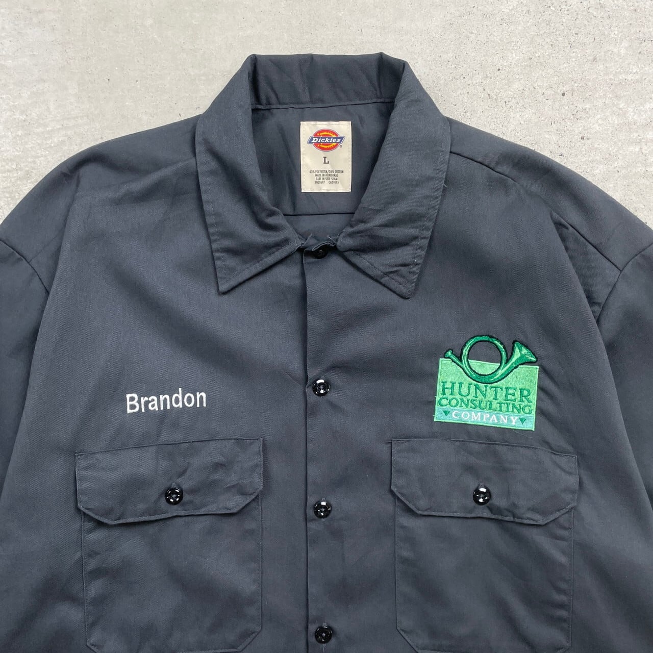 00年代 Dickies ディッキーズ 半袖 ワークシャツ 企業ロゴ刺繍 メンズ