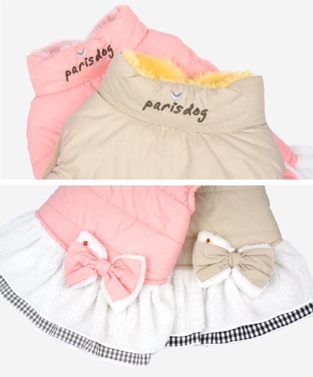 【SALE】リボンダウンワンピース S ~ XL  /  犬服 暖かい ワンピース ダウン ドッグウェア アウター ペット洋服 犬 服 outer17