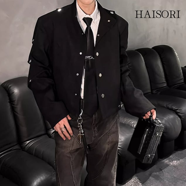 (NEW) Faux Leather Jacket with Decorative Button Accents