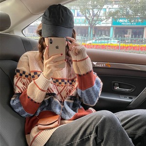 【韓国通販 dgo】retro round neck long sleeve sweater（A0897）