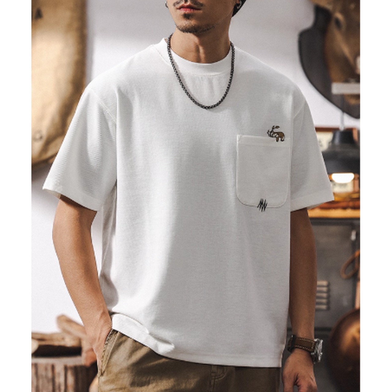 アニマル刺繍ワッフルTシャツ 10171