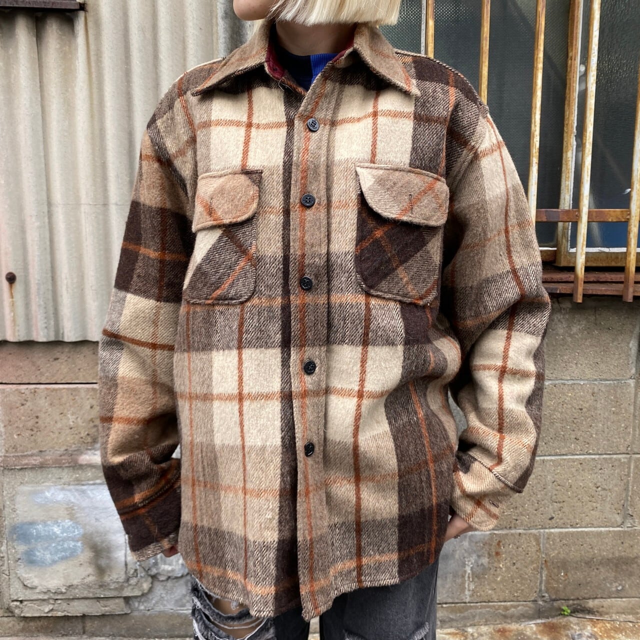 60年代 USA製 ビンテージ PURITAN ウール チェックシャツ メンズM 古着 