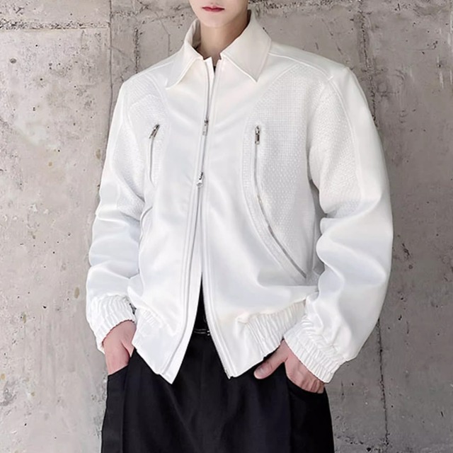 フルジップ シャツカラー クロップド ジャケット 2color MOJ0131