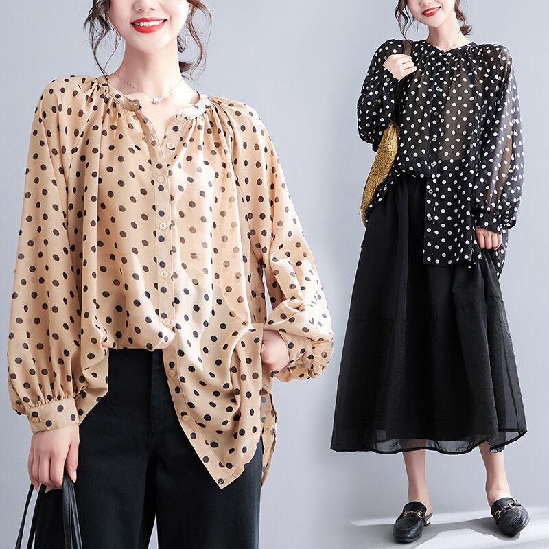 ノーカラーシースルードットブラウス(2色)10589