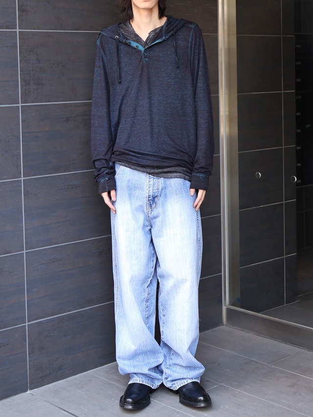 marbling henley neck hoodie