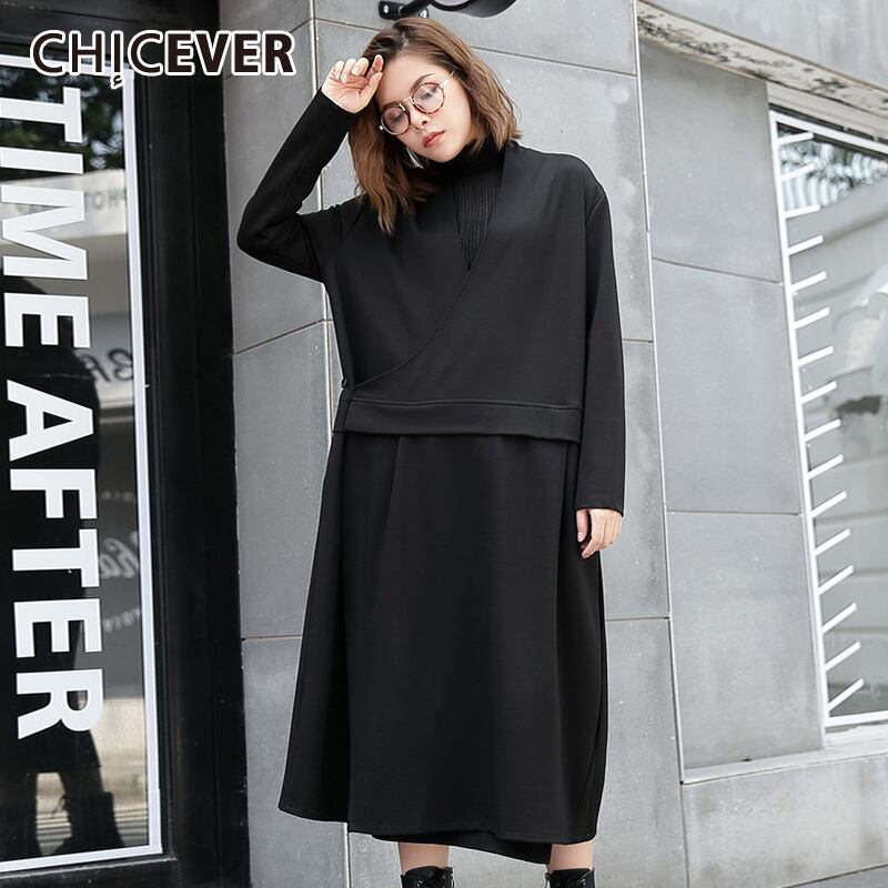 CHICEVERクロスブラックウインドブレーカー女性スタンドカラー長袖特大ルーストレンチコート2020服 ロング 6base591248227939
