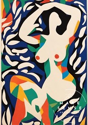 Purity｜切り絵風ドローイングで描く女性とボタニカルアートポスター｜カラフルでモダンな空間に映える洗練デザイン｜個性的な壁面を彩る上質インテリアアートA4ポスター