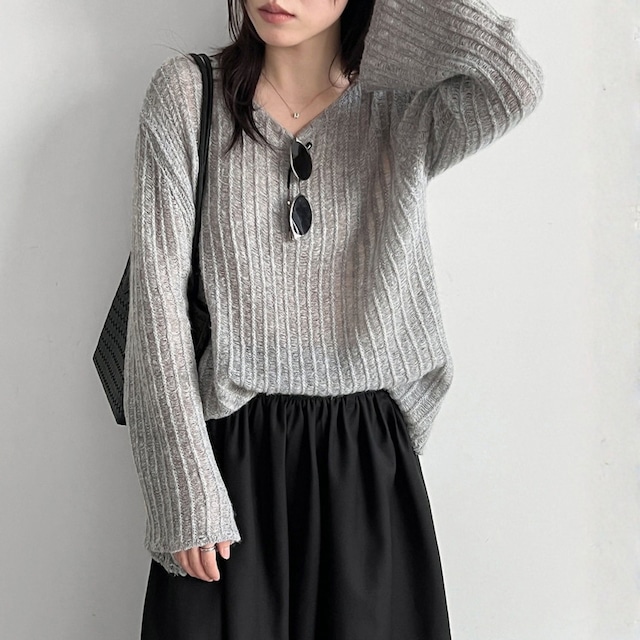 透かし編み ロングスリーブニット 2color　N00528