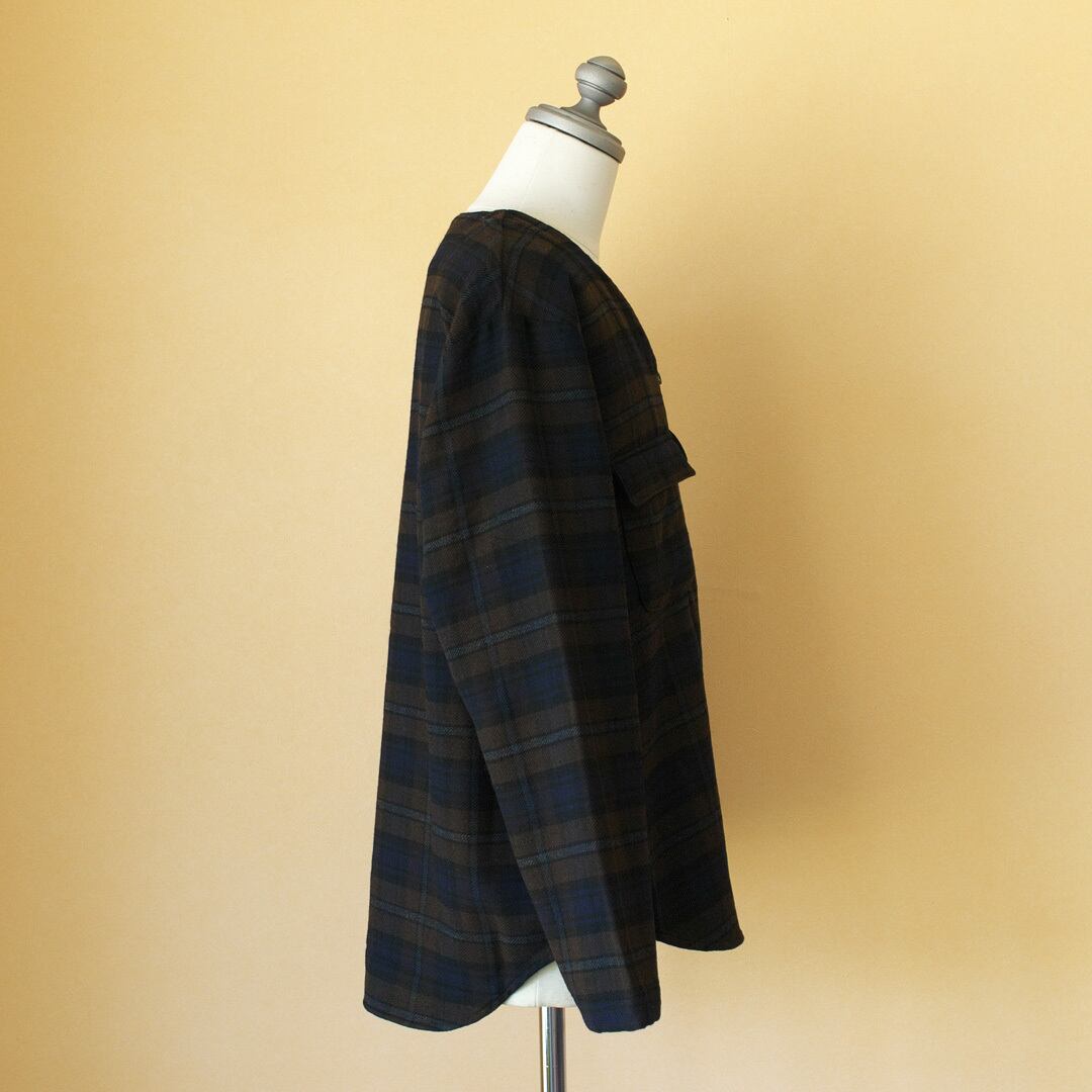 Manual Alphabet マニュアルアルファベット C/W check pullover shirt コットンウールチェックプルオーバーシャツ・ブラウン【メンズ】