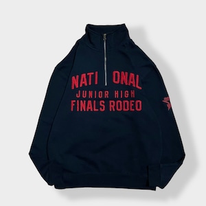 【CARROLL】全米ロデオ協会 national junior high finals rodeo 刺繍ロゴ ハーフジップ スウェット プルオーバー 黒 裏起毛 M US古着