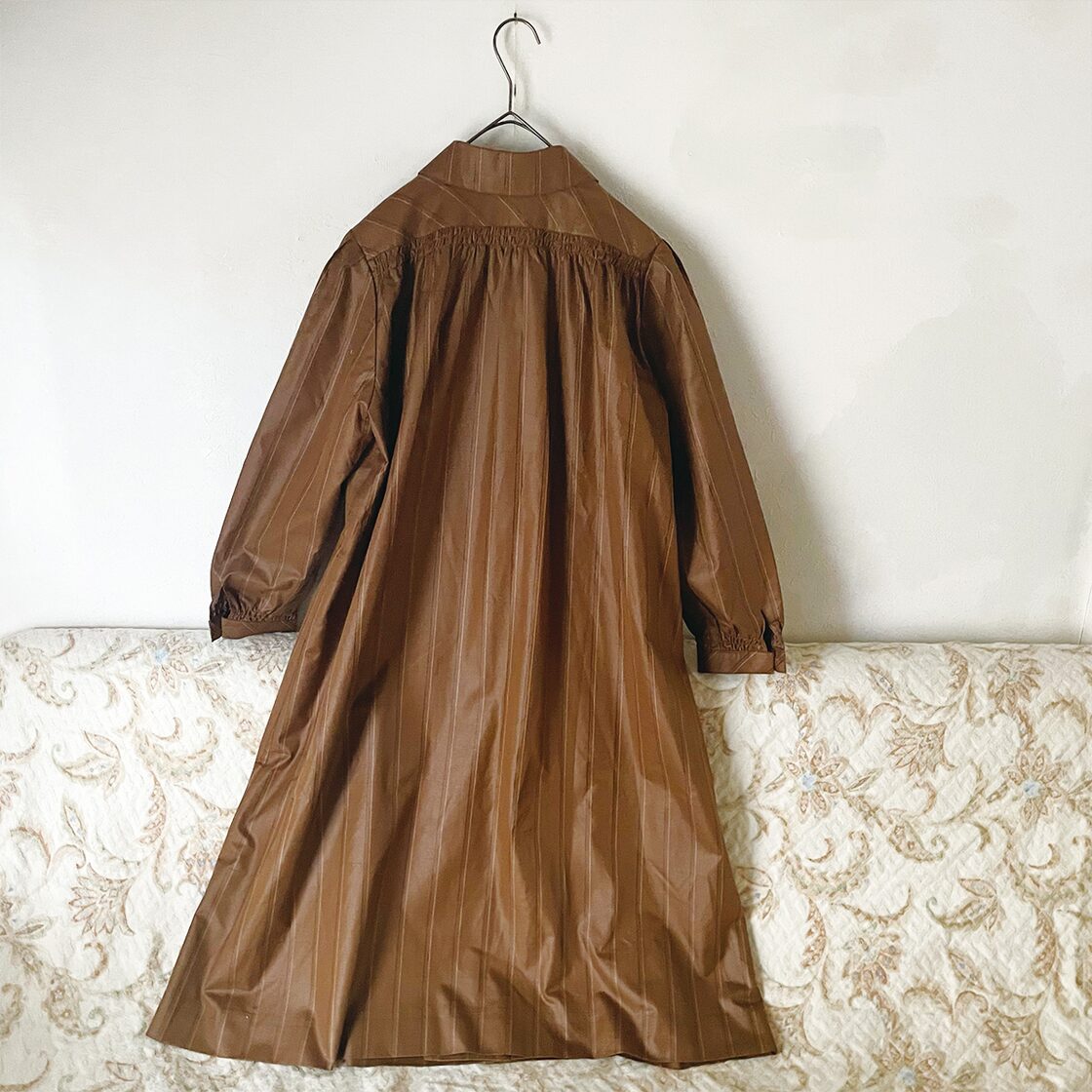70s ロングコート ブラウン ストライプ 昭和レトロヴィンテージ古着  