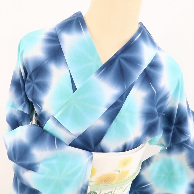 新品 雪花絞り 板締め絞り 夏着物 仕付け糸付“アイスダンス”高級浴衣 3893