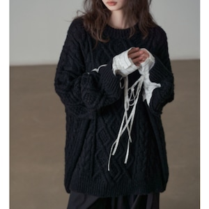 ギャザーカフスレイヤードニット　a0632