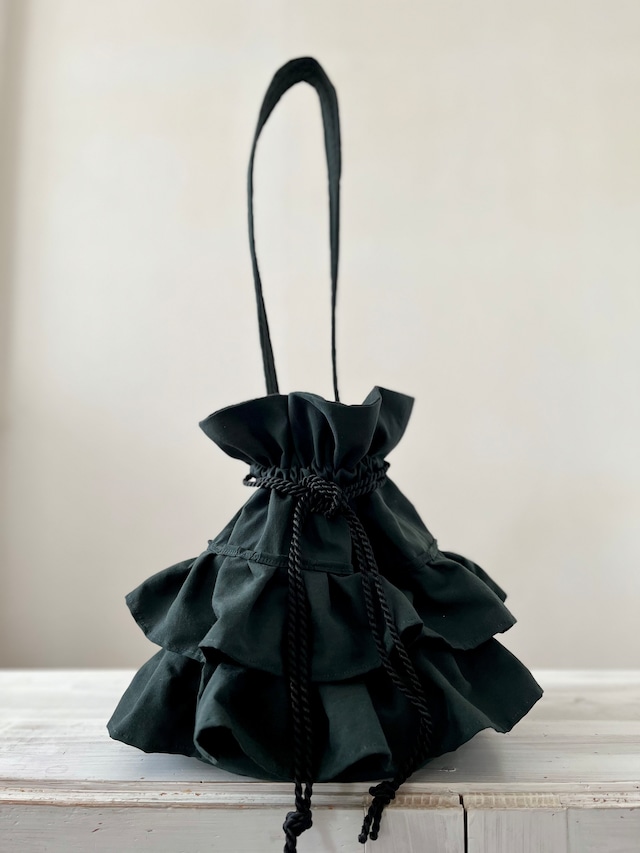 frill drawstring bag #viridian