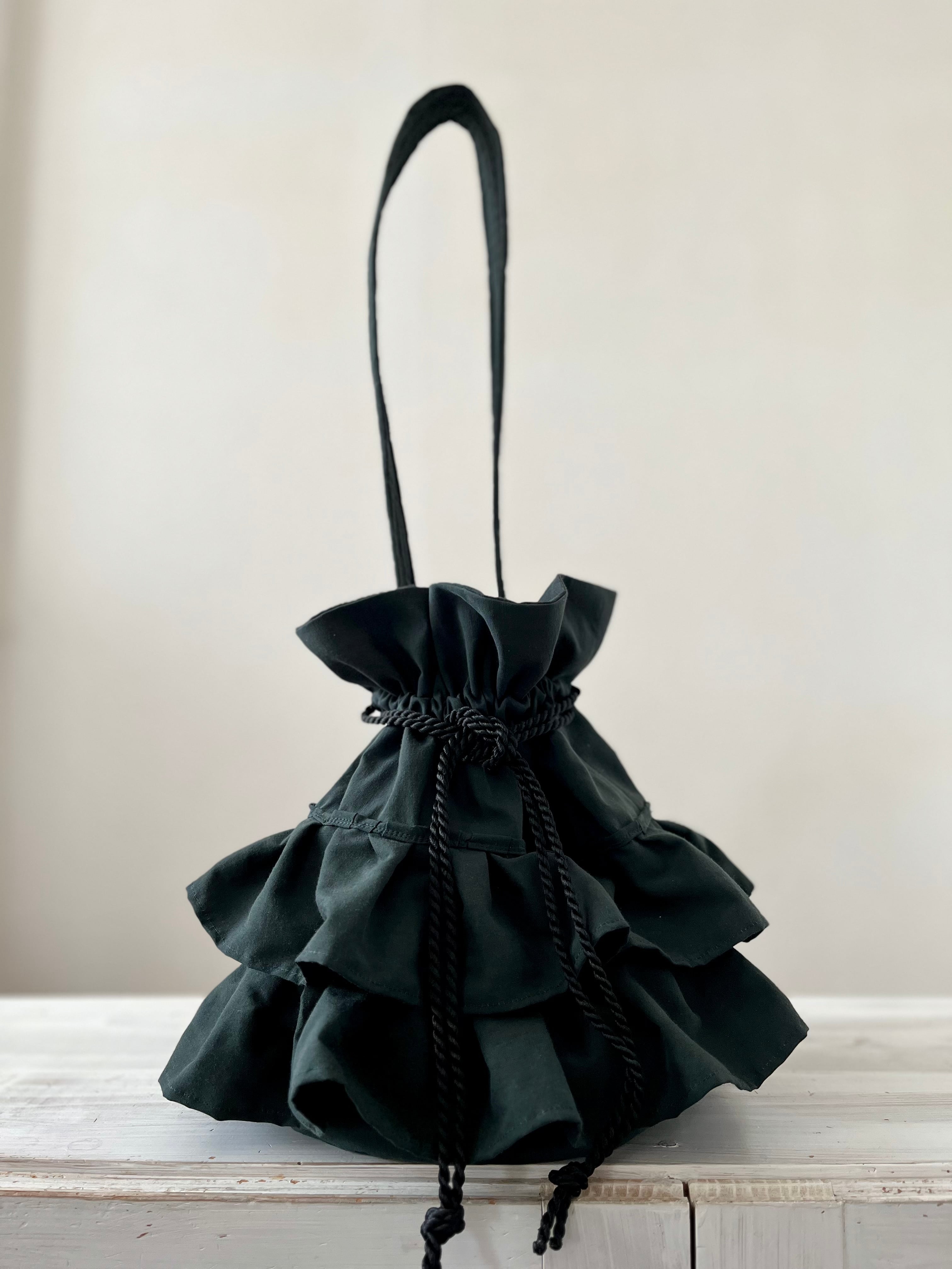 frill drawstring bag #viridian