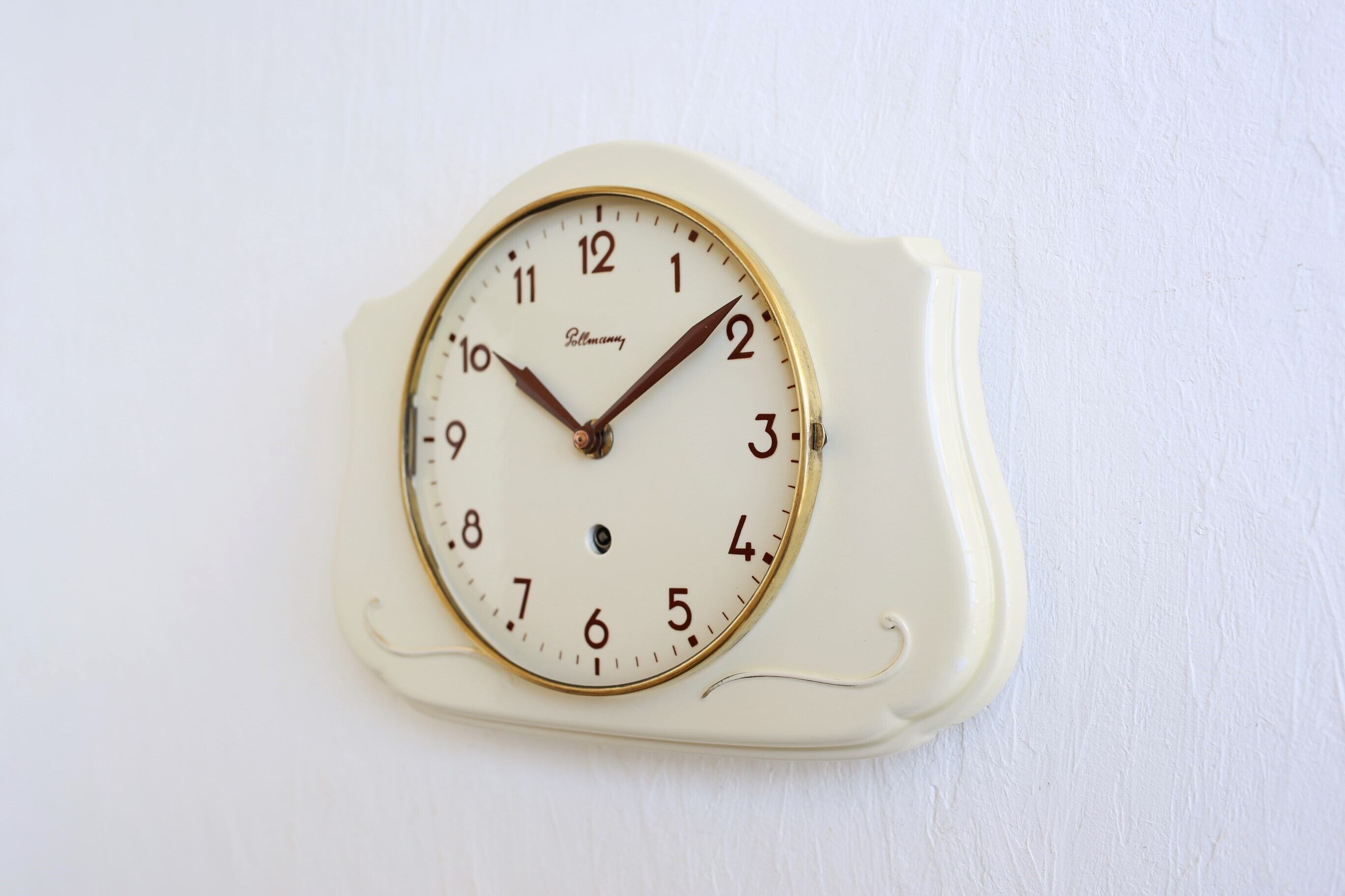ドイツ ヴィンテージ Pollmann (Junghans) 陶器 壁掛け時計 ゼンマイ