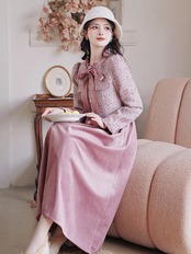 【0194】 Formal Pink Bowtie Ribbon Long Sleeve Dress