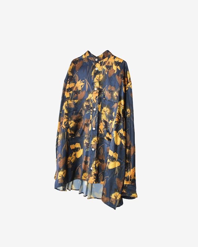 Back pleats flower shirt -navy<LSD-BA3S1>