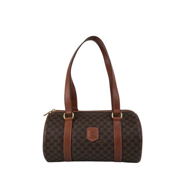 CELINE セリーヌ マカダム ショルダーバッグ ブラウン ブラゾン型押し PVC ロールバッグ vintage ヴィンテージ オールド us8d3n