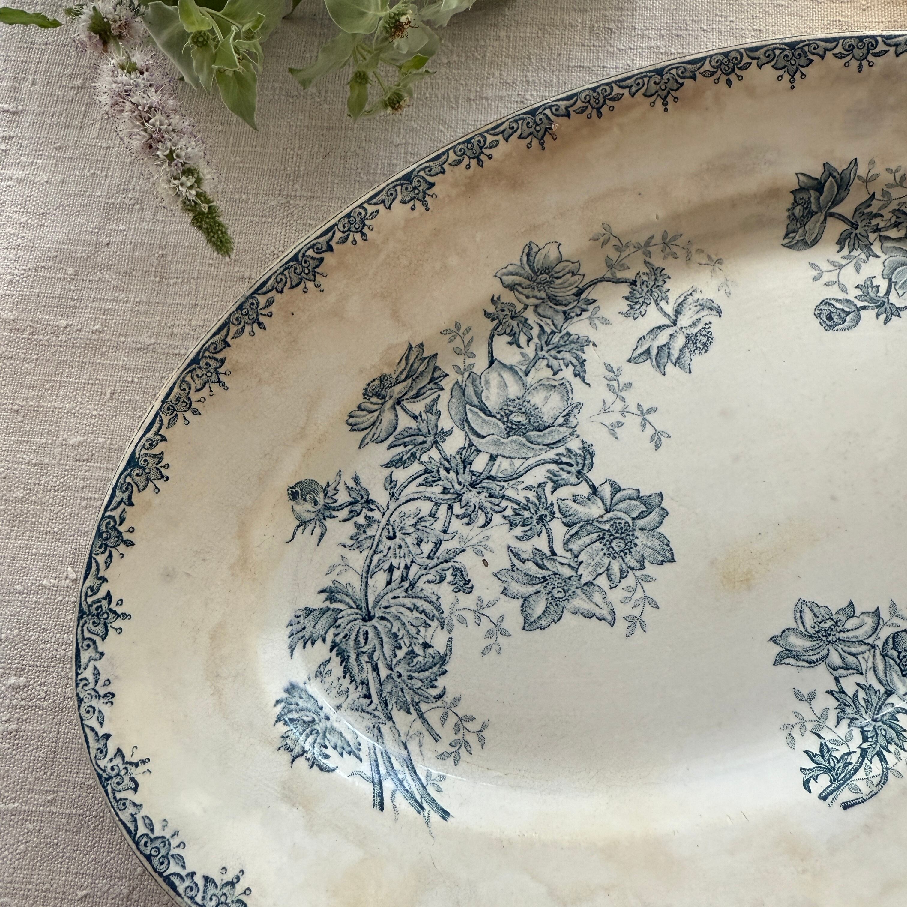 French Antique Oval Plate By Clairefontaine/フランスのクレール