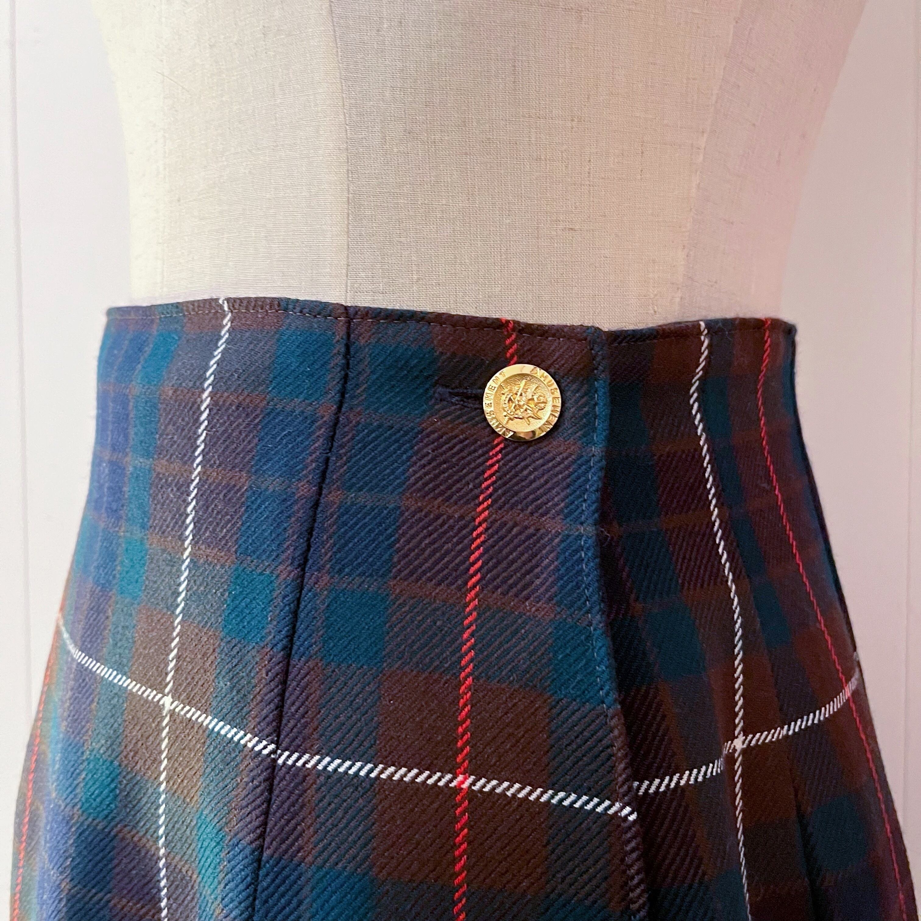 brown green check wrap skirt