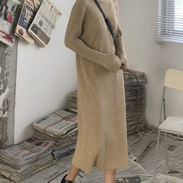 ハイネック リブニット ワンピース ベーシック★３色