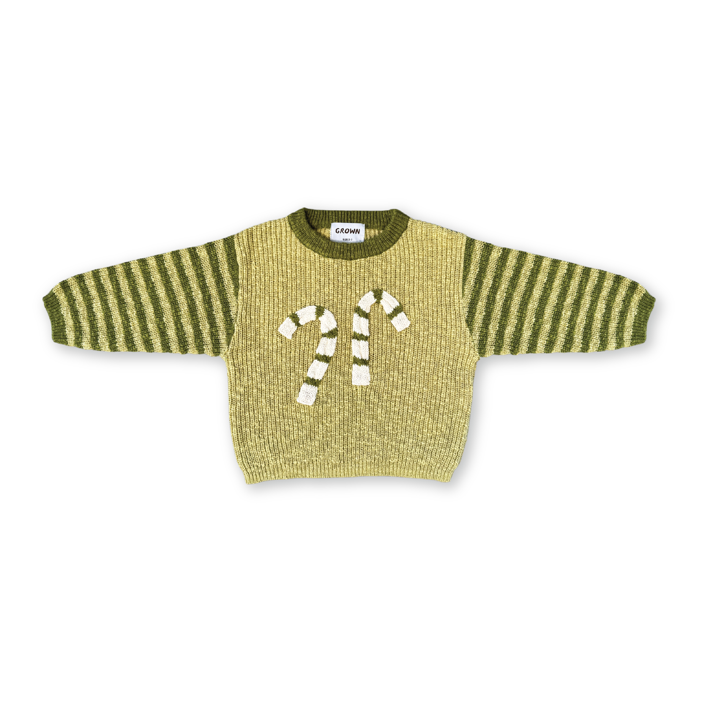 【GROWN】Organic Candy Cane Christmas Jumper - olive