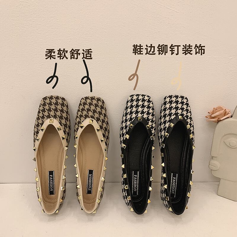 スクープスプリングレッドスタイルカジュアル格子柄シングル 靴 シューズ 春物 フェイクシューズ35800380762